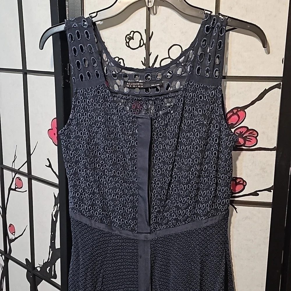 All Saints Navy Eyelet Dress Size 4 - Picture 3 of 7